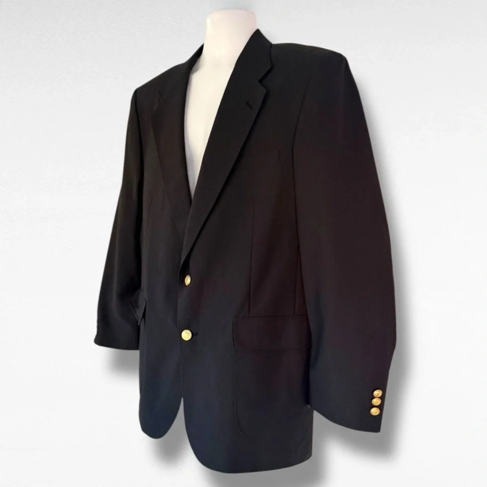 David Taylor Mens 42L Black Blazer Sport Coat Gold Buttons Classic Fit